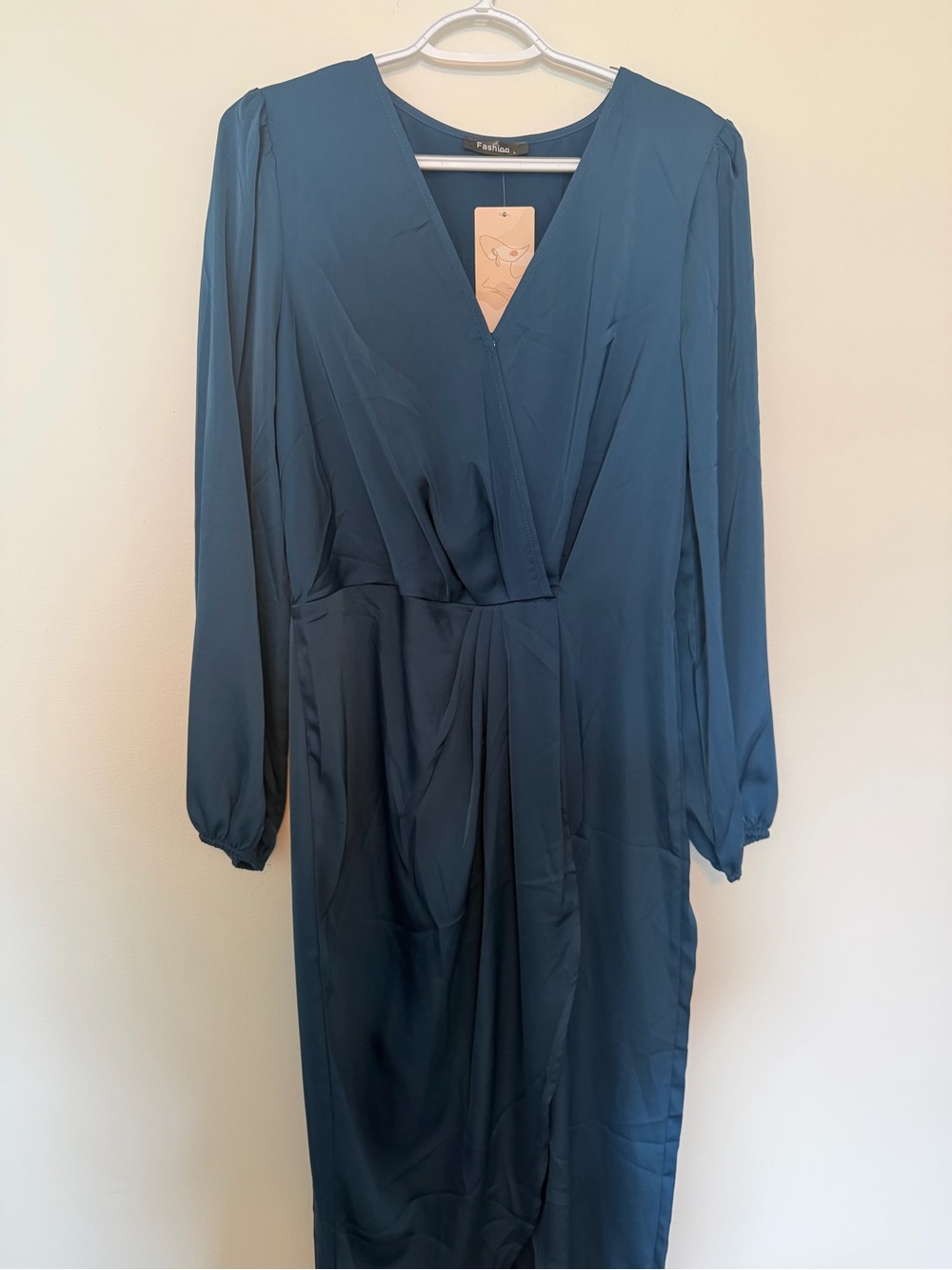 Elegant Teal V-Neck Long Sleeve Dress